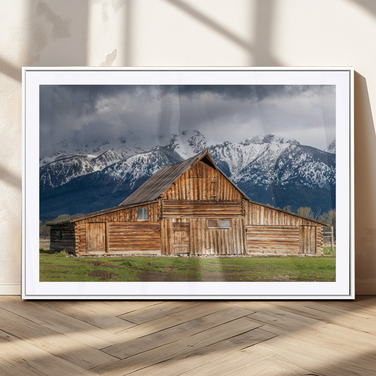 Rustic Wooden Barn Wall Art Canvas Print – Snowy Mountain