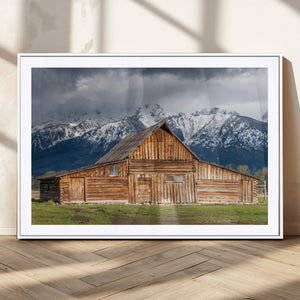 Rustic Wooden Barn Wall Art Canvas Print – Snowy Mountain