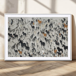 Wild Horse Stampede Wall Art Canvas Print – Monochrome