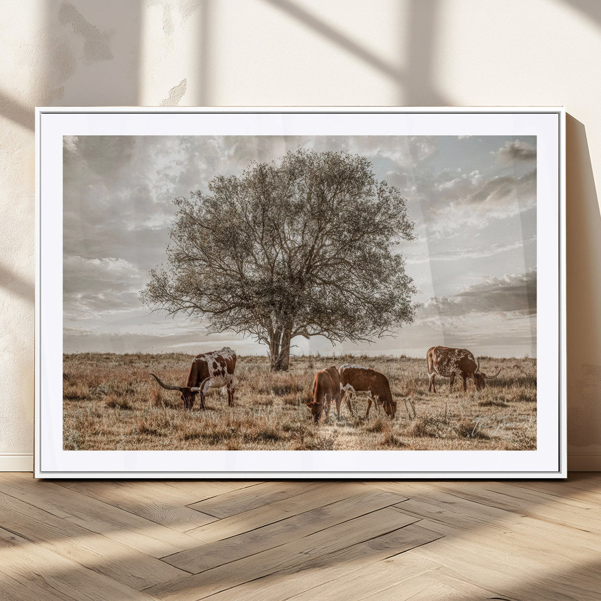 Texas Longhorn Cattle Wall Art, Rustic Western Ranch Canvas