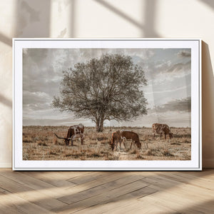 Texas Longhorn Cattle Wall Art, Rustic Western Ranch Canvas