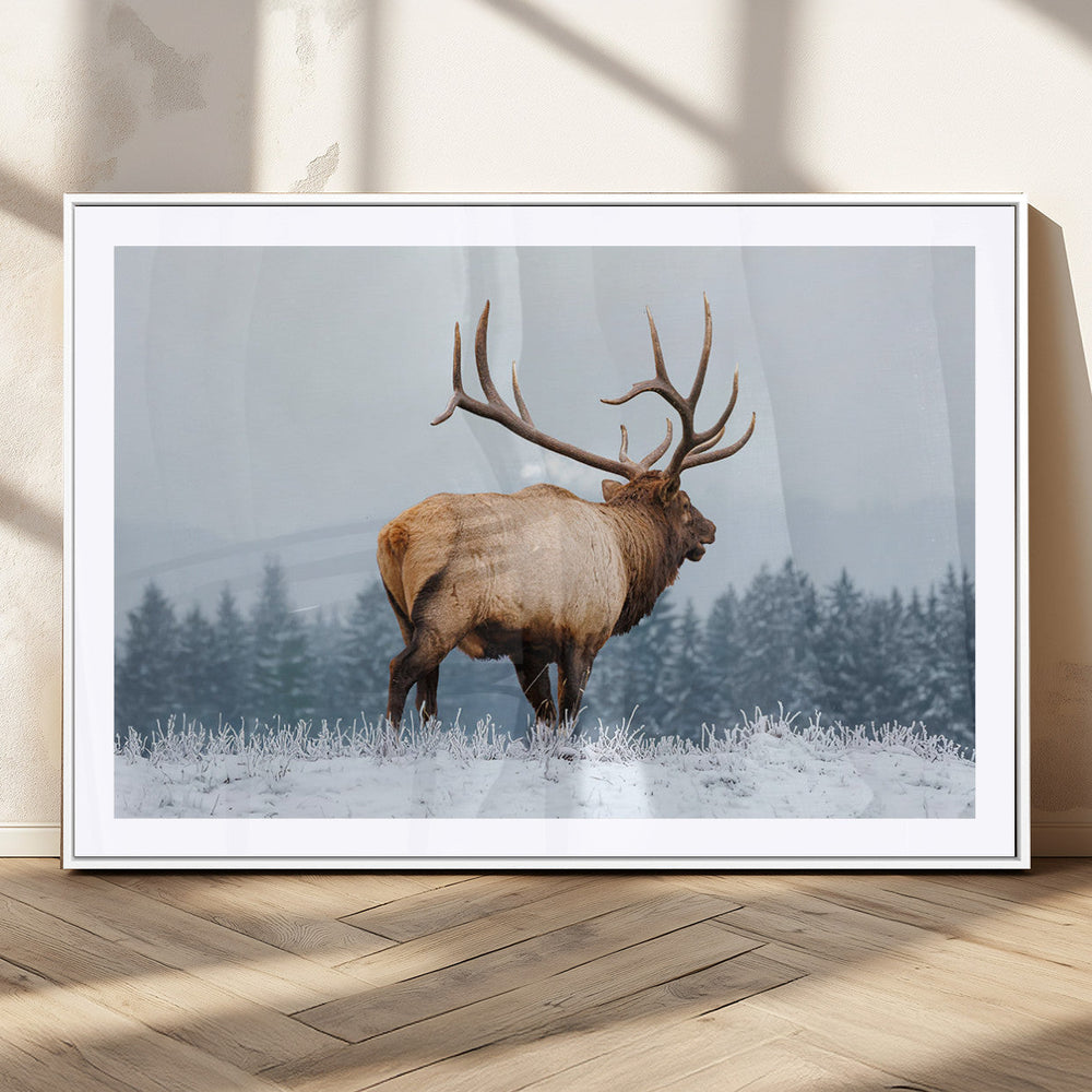 Majestic Elk Snowy Forest Wall Art Canvas Print – Winter