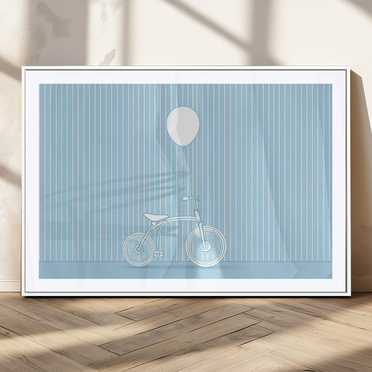 Minimalist Bicycle Balloon Canvas Wall Art – Playful Blue