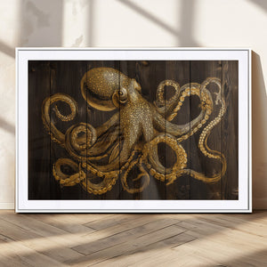 Octopus Wall Art Canvas Print – Wooden Art Sea Creature