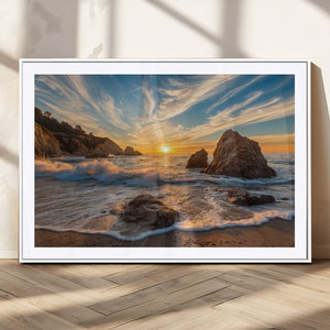 Rocky Ocean Sunset Wall Art Print – Seaside Canvas Dramatic