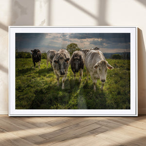 Grazing Cattle Herd Wall Art, Green Pasture Livestock Canvas