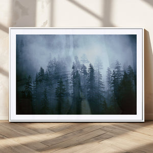 Foggy Evergreen Pines Wall Art Canvas Print, Mist Forest and