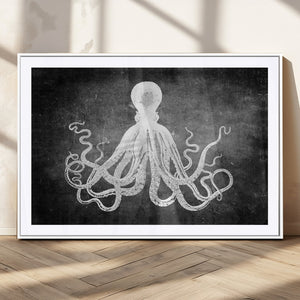 Black White Octopus Wall Art Canvas Print