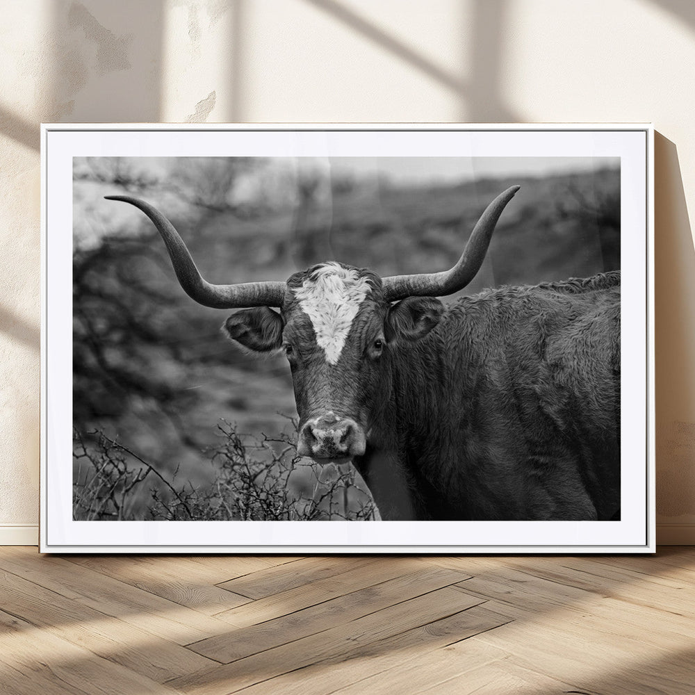 Western Home Wall Art Canvas Print, Framed Texas Longhorn