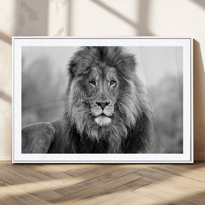 Black and White Lion Canvas Wall Art – Animal Print Artwork
