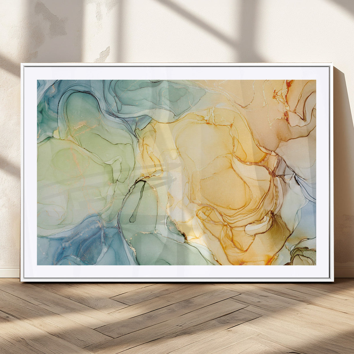 Green and Yellow Marble Fluid Effect Wall Art, Green and
