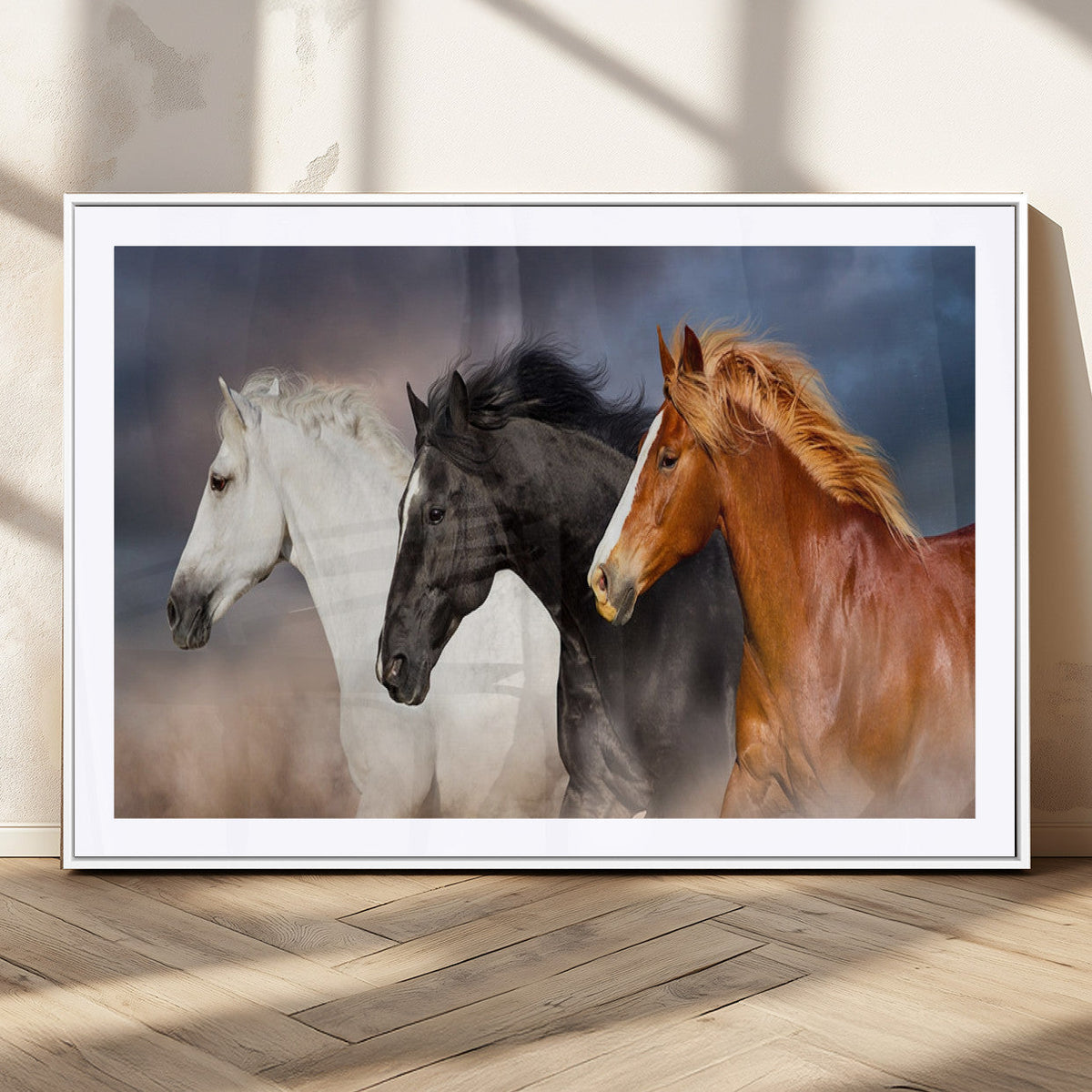 Animal Wall Art Three Horses Farmhouse Art Canvas, Framed