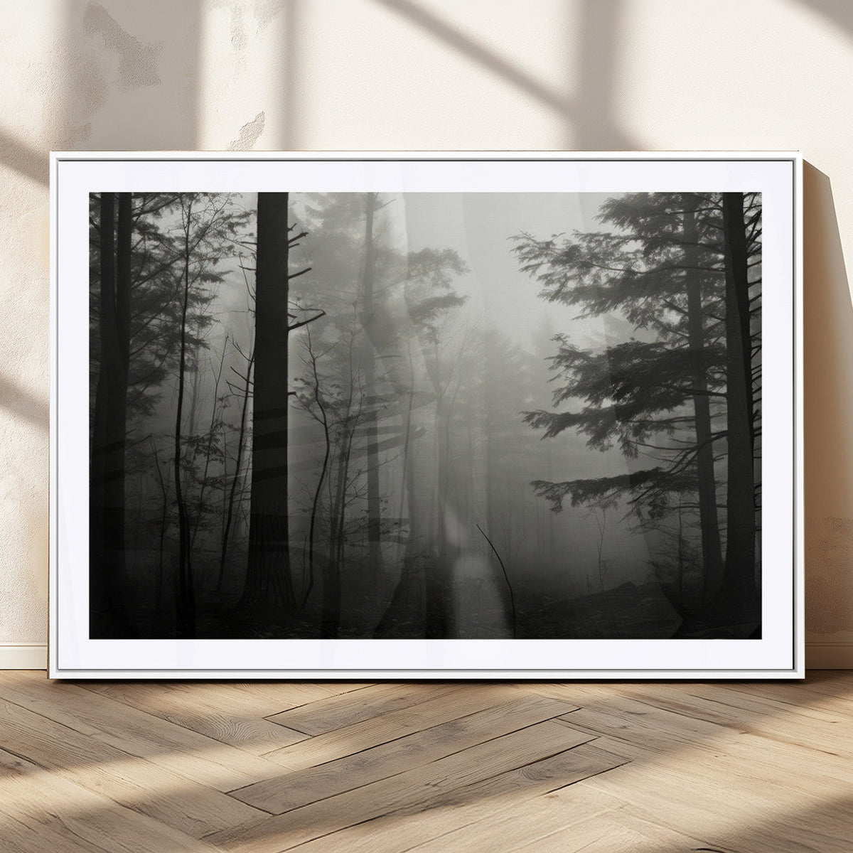 Misty Forest Wall Art Premium Canvas Print a Foggy and