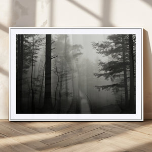 Misty Forest Wall Art Premium Canvas Print a Foggy and