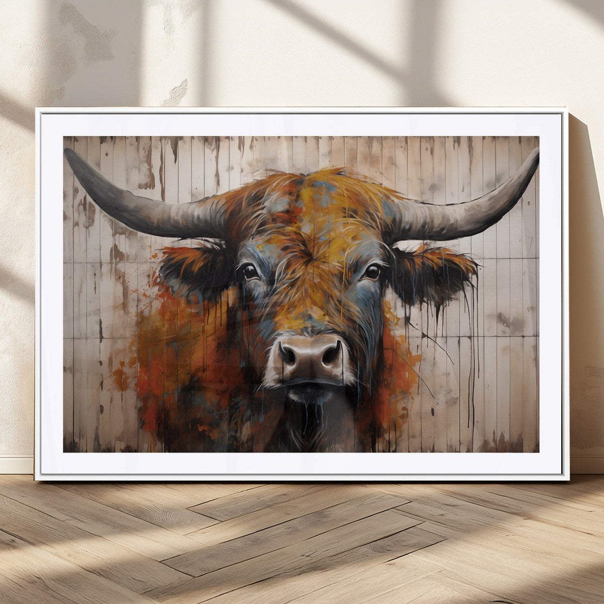 Abstract Bull Highland Cow Canvas Wall Art Print – Vibrant