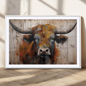Abstract Bull Highland Cow Canvas Wall Art Print – Vibrant