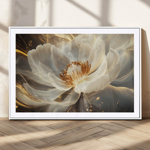 Gold Floral Wall Art Canvas Print, Framed Modern Flower Art