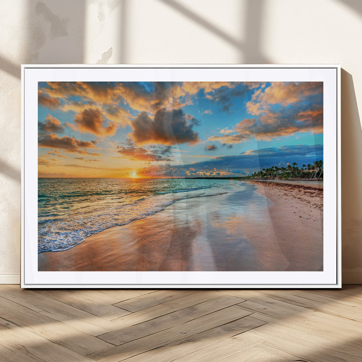 Serene Beach Sunset Wall Art | Coastal Ocean Canvas Print |
