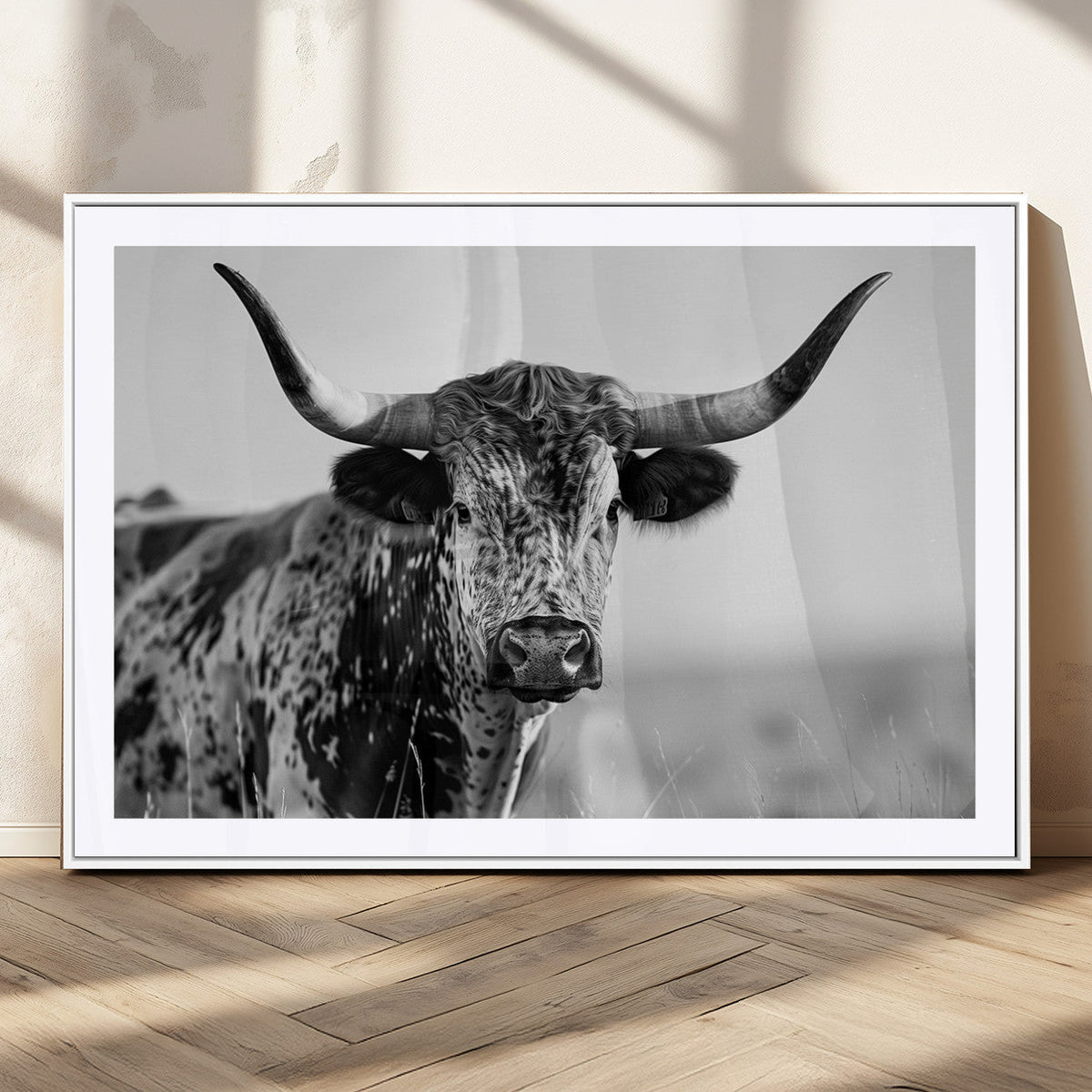 Texas Highland Cow Longhorn Canvas Print - Rustic Farmhouse