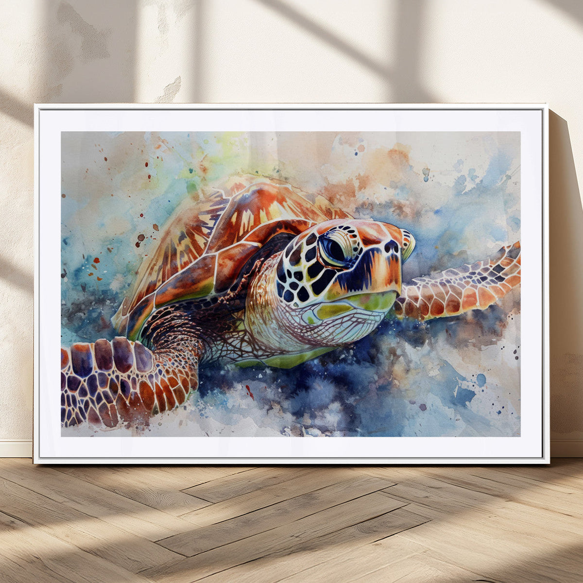 Watercolor Sea Turtle Wall Art Canvas Print - Vibrant Ocean