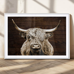 Highland Cow Wall Art Canvas Print, Rustic Farmhouse Decor,