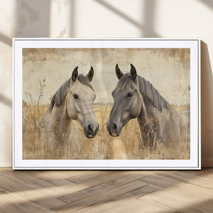 Chines Ink Style Grunge Horses Wall Art Canvas Print