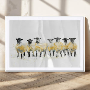 Farmhouse Wall Art Sheep Print | Ready to Hang Framed Canvas