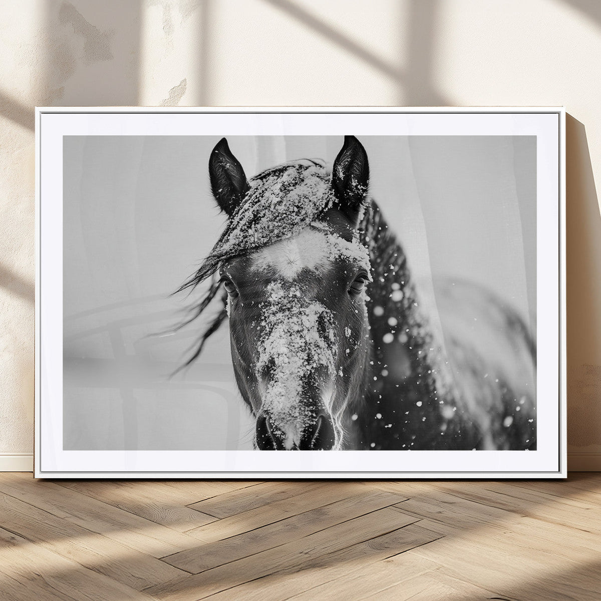 Western Wall Art | Black and White Winter Horse Wall Art |