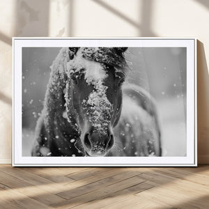 Black and White Horse Winter Wall Art | Ready to Hang and