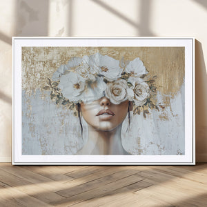 Golden Petal Wall Art - Canvas Print Flower Head Woman