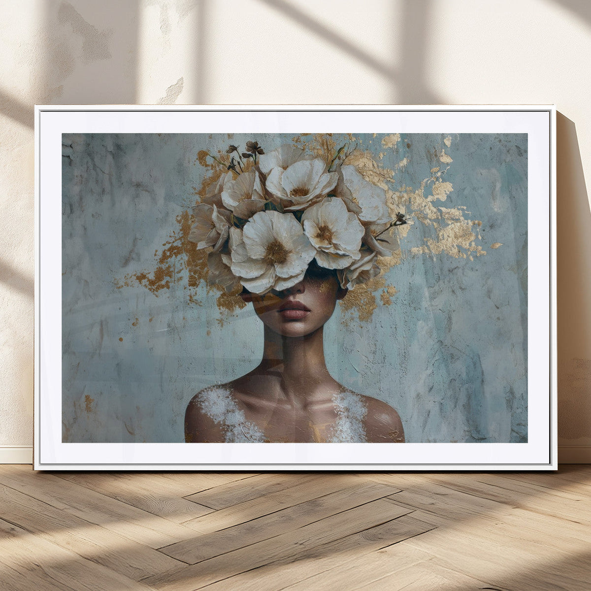 Golden Petal Wall Art - Petal Silhouette Woman Wall Art