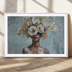 Golden Petal Wall Art - Petal Silhouette Woman Wall Art