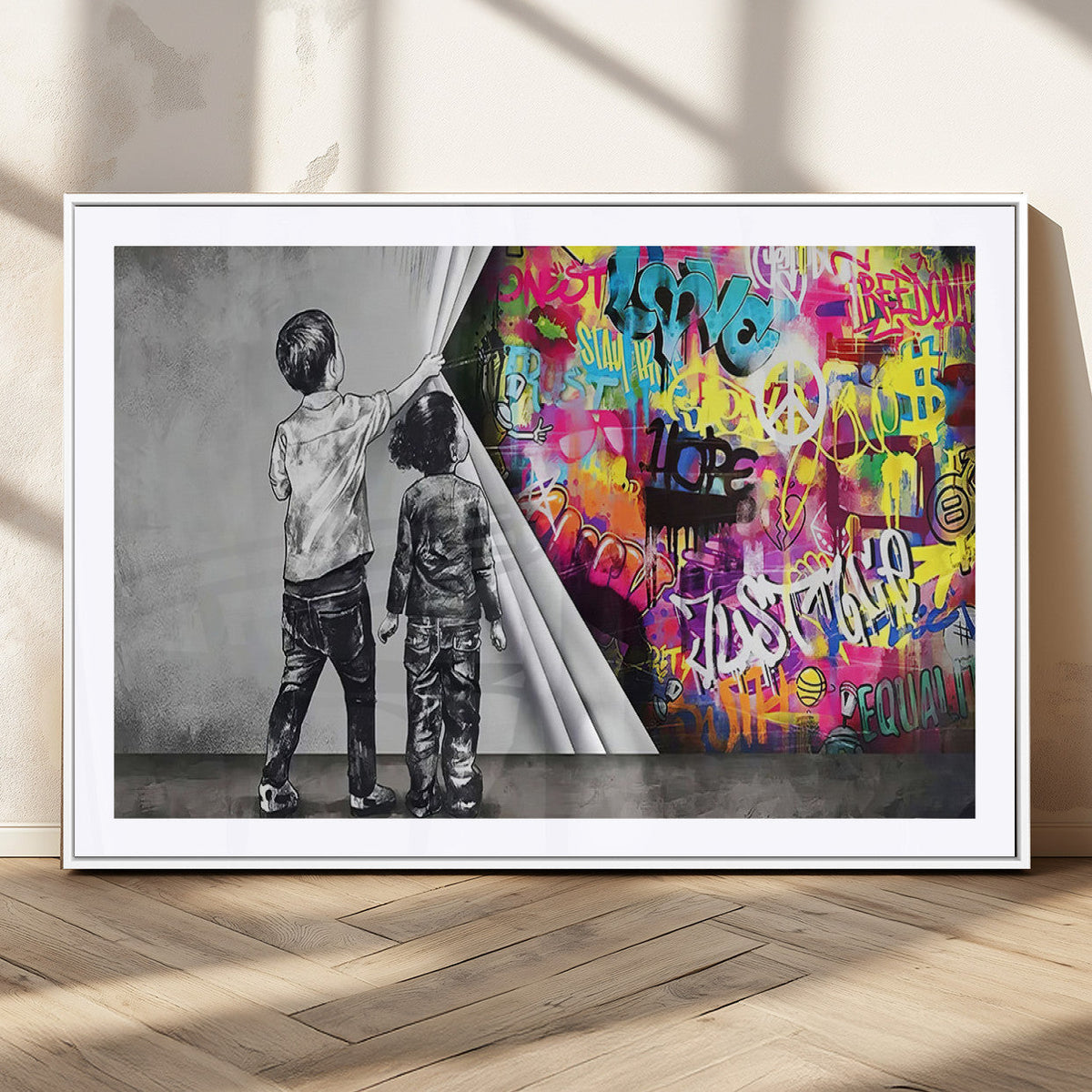 Banksy Print - Street Art Canvas Wall Art - Kids Revealing