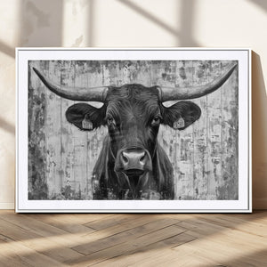 Abstract Longhorn Bull Wall Art Canvas Print - Rustic Texas