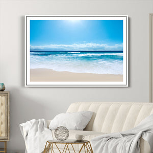 Wall Art Canvas Print Shiny Blue Sea and Beach