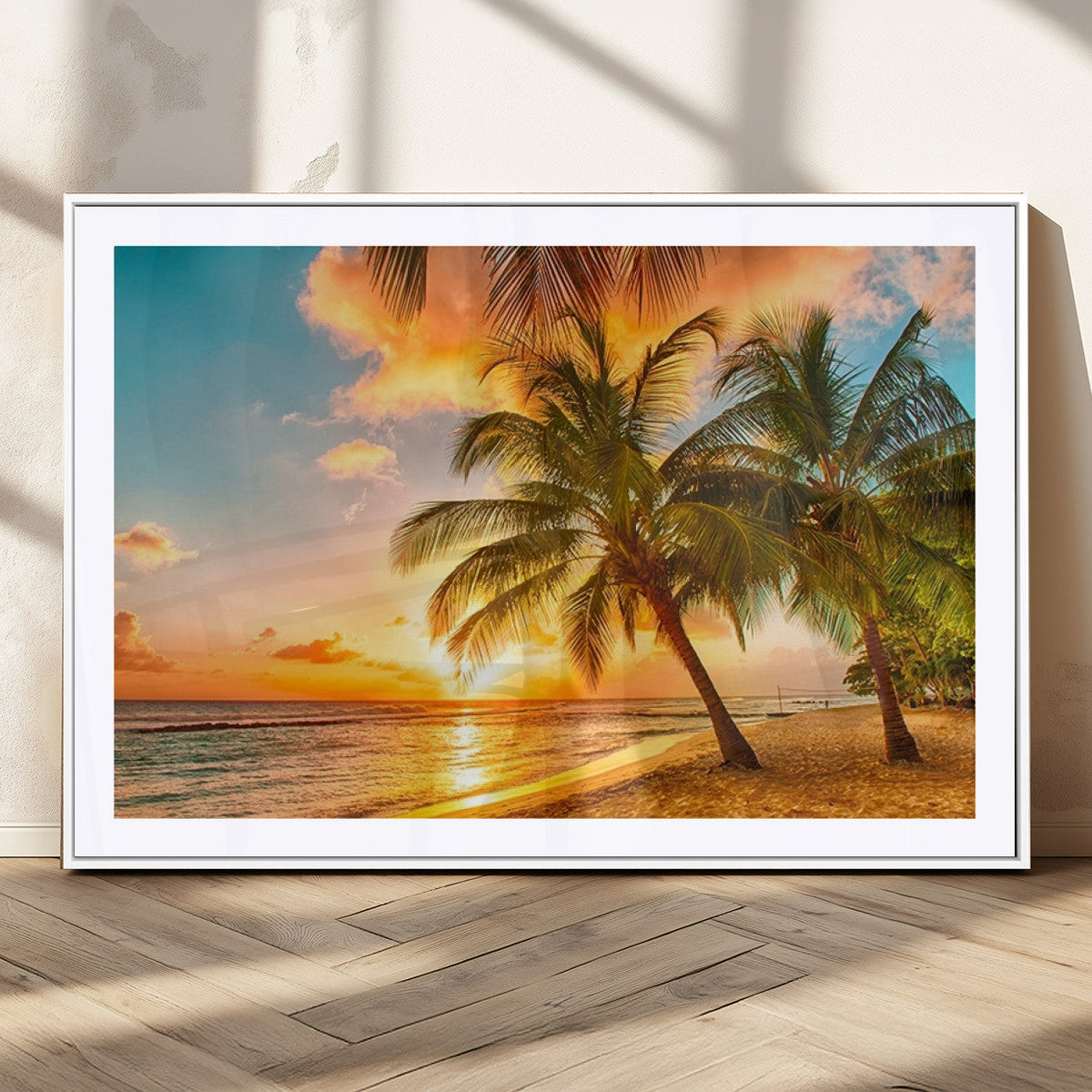 Tropical Sunset Beach Canvas Wall Art Print – Vibrant Palm