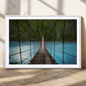 Suspension Bridge Over River Canvas Art | 3-Panel Nature