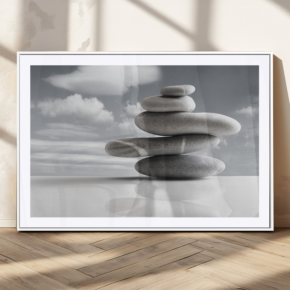 Still Life Black and White Zen Stones Wall Art Canvas,