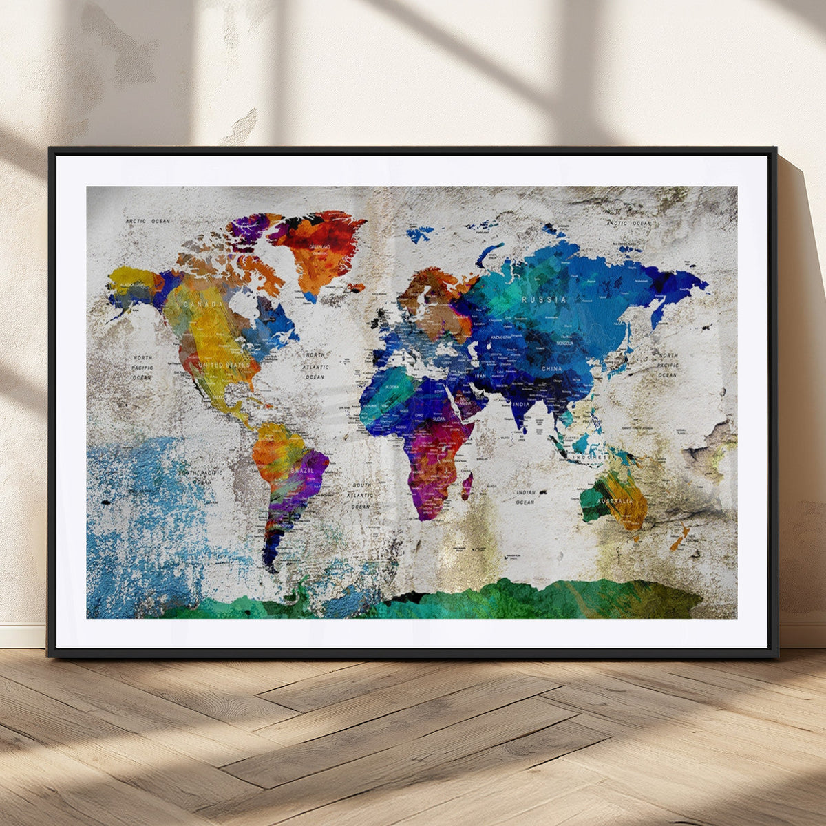 World Map Canvas Print – Framed Travel Map Wall Art for