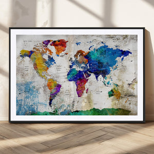 World Map Canvas Print – Framed Travel Map Wall Art for