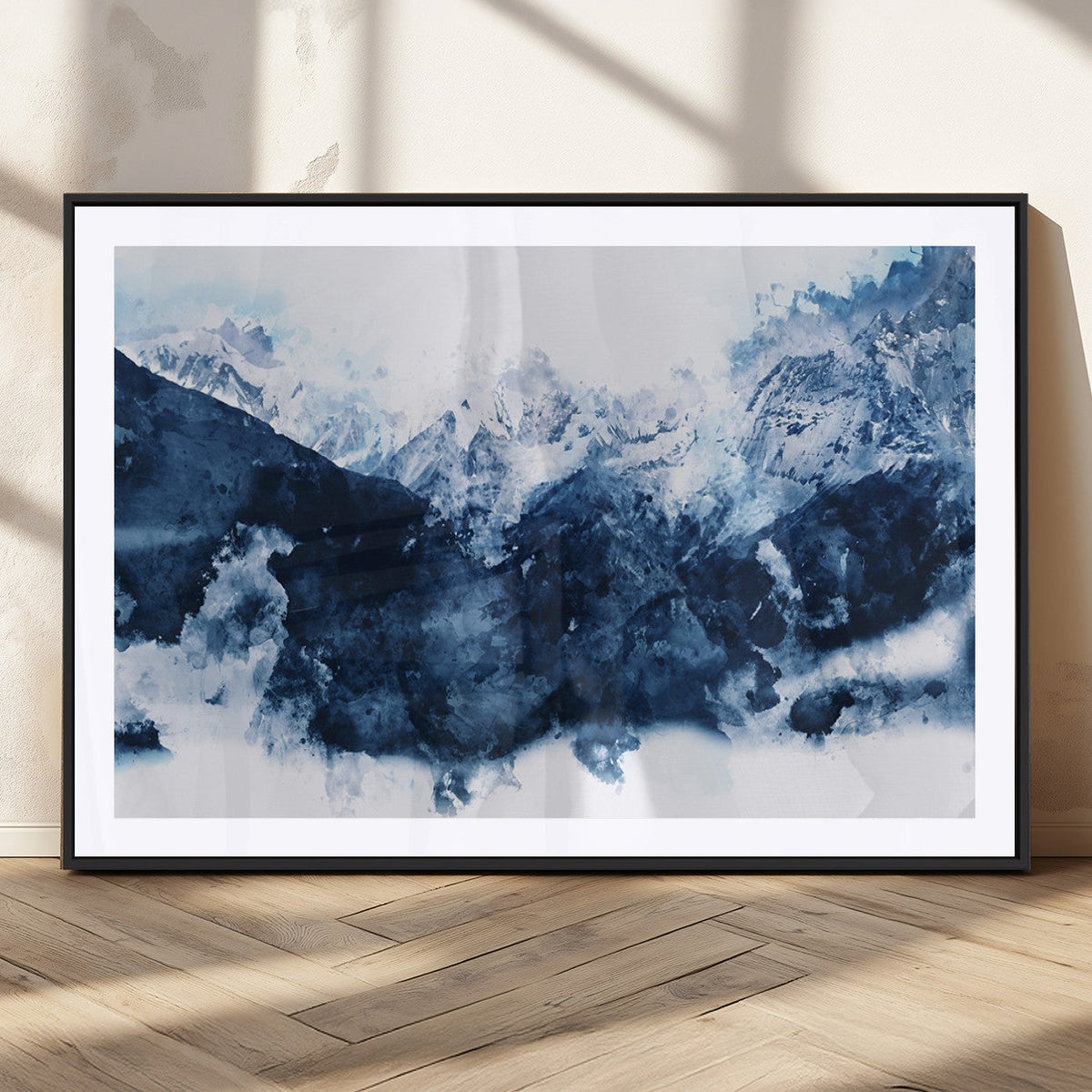 Abstract Blue Mountain Canvas Wall Art – Modern Triptych