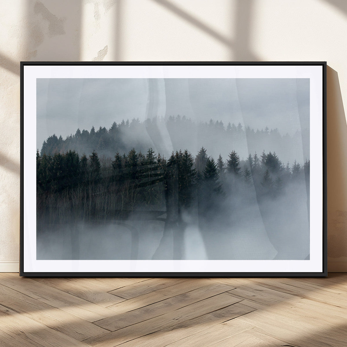 Autumn and Misty Trees in the Forest Wall Art Canvas Print,