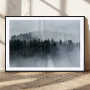 Autumn and Misty Trees in the Forest Wall Art Canvas Print,