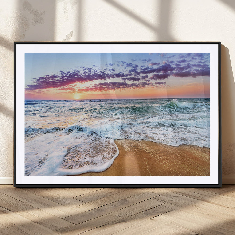 Coastal Sunset Art Beach Canvas Wall Art Print | Ocean Waves