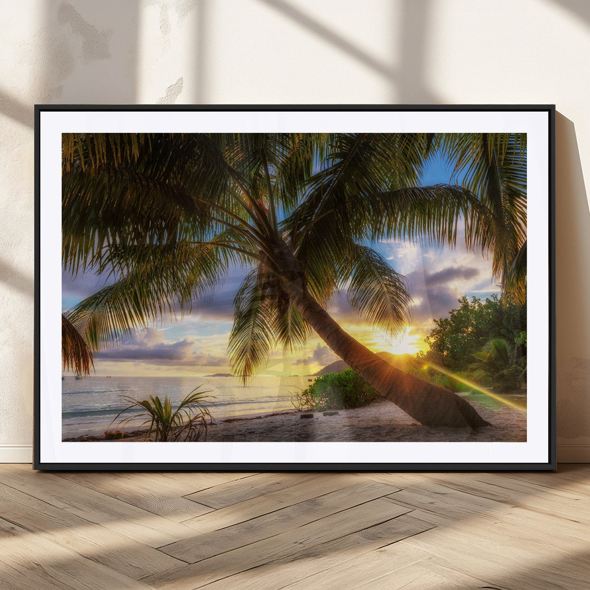 Tropical Island Sunset on the Beach Palms Wall Art Canvas