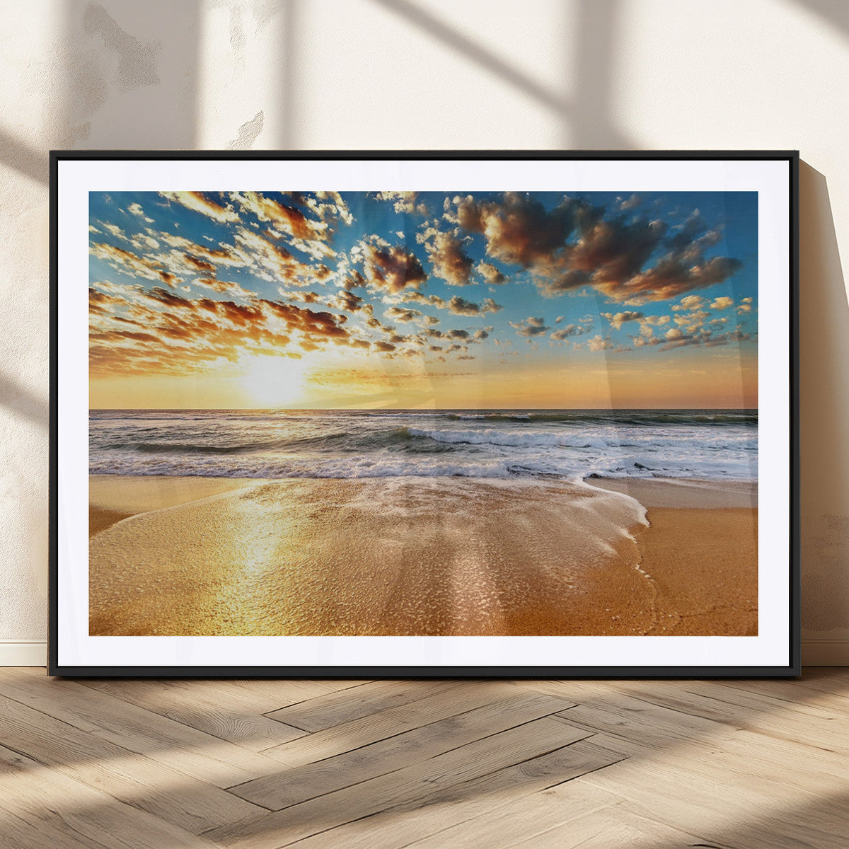 Golden Sunset Beach Print Canvas Wall Art, Giclee Canvas