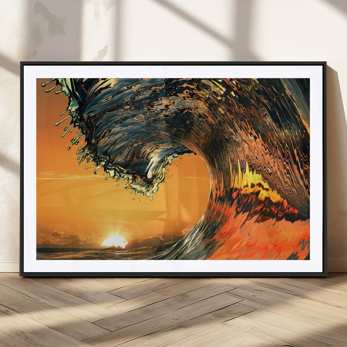 Surf Wave Sunset Canvas Wall Art Print, 3-Panel Ocean