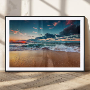 Sunset Ocean Beach Wall Art – Giclee Canvas Print, Coastal