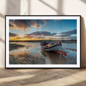 Small Boat At The Beach Sunset Wall Art, Boat Sunset Wall