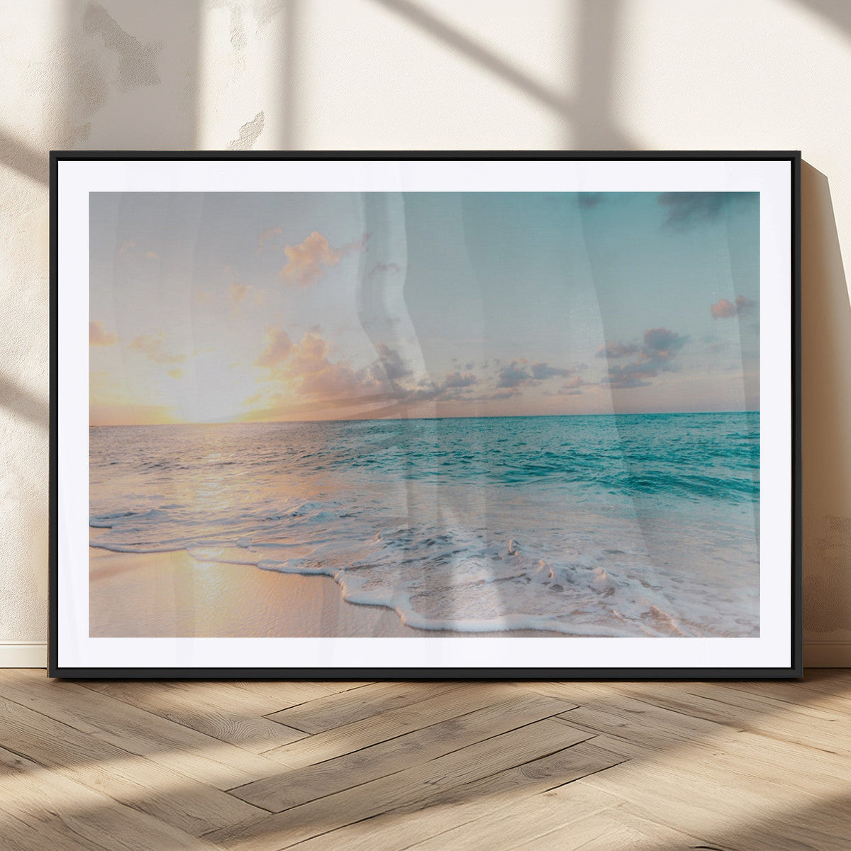 Tranquil Ocean Beach Sunset Canvas Wall Art | 3-Panel